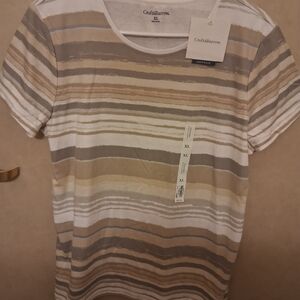 Croft & Barrow Men's Short Sleeve Striped Tee - White and Tan